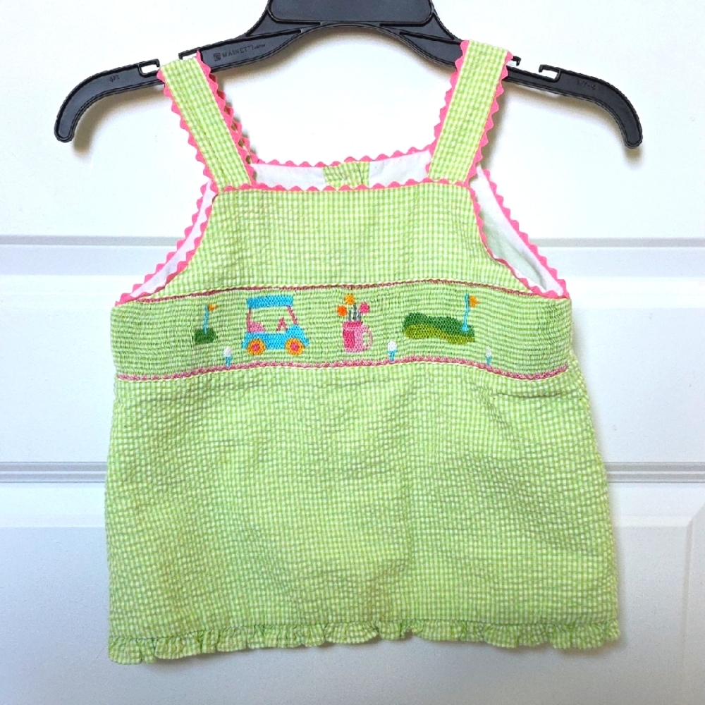 Claire And Charlie Green and Pink Gingham Golf Fine Hand Smocked Size 5